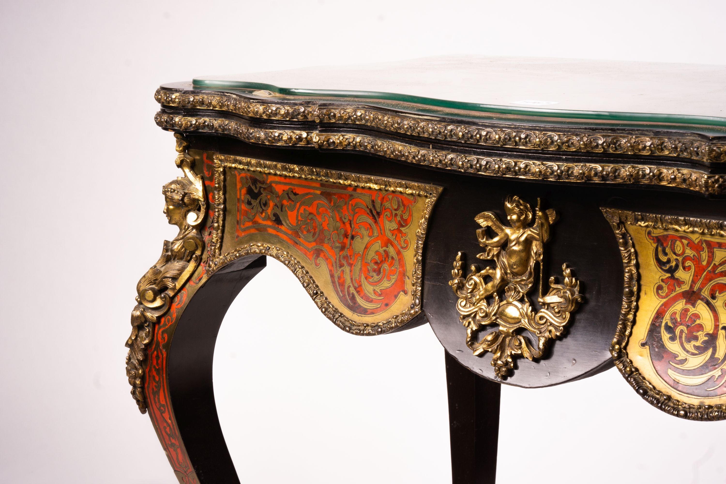 A 19th century Boulle folding card table, width 94cm, depth 46cm, height 74cm